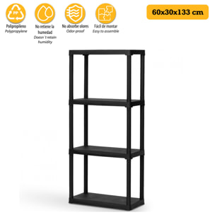 Estantería 5 baldas de plástico en polipropileno 800x400x1760 mm.