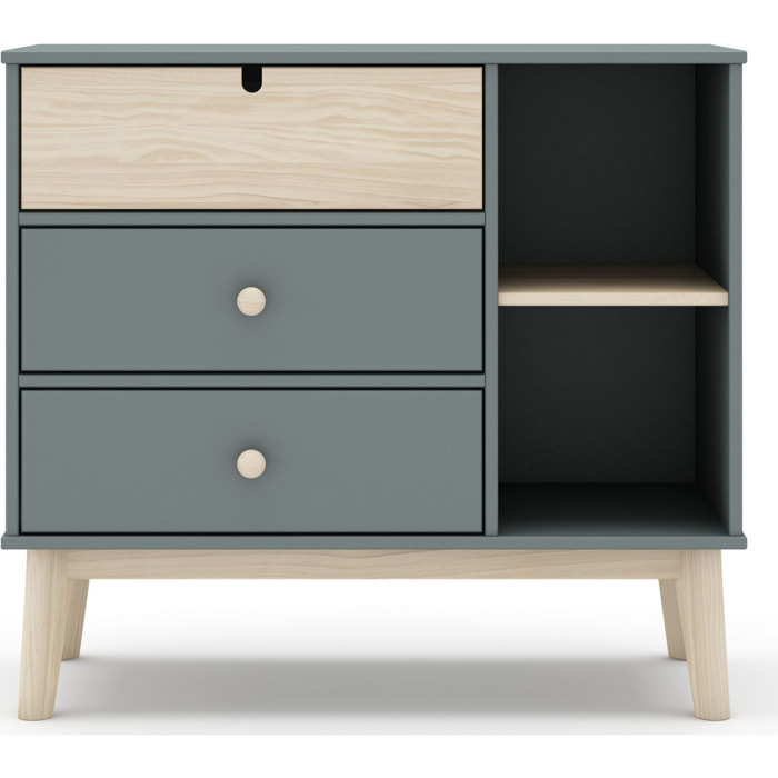 Commode enfant 3 tiroirs 2 niches bicolore - LUCY