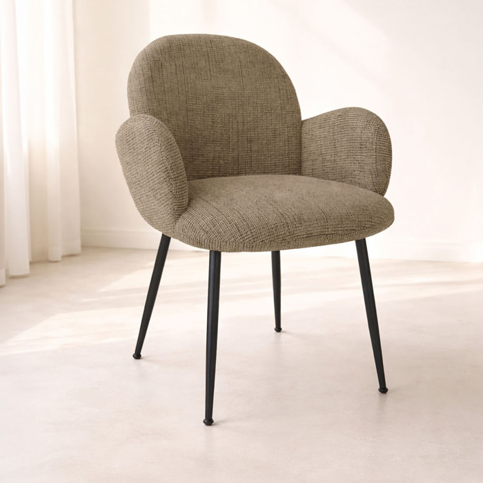 Lot de 2 fauteuils en métal noir et tissu tweed beige GINETTE