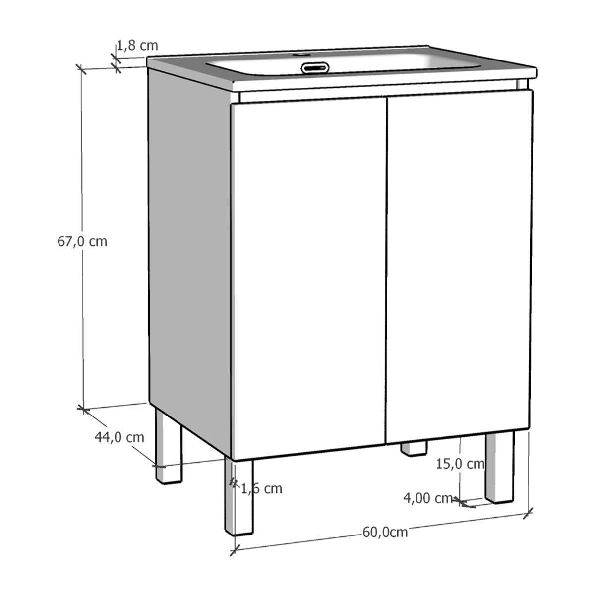 Conjunto de Baño Lust | 60 cm Negro Mate | Dos Puertas | Lavabo Encastrado | No incluye Espejo | Mueble Montado | Alday