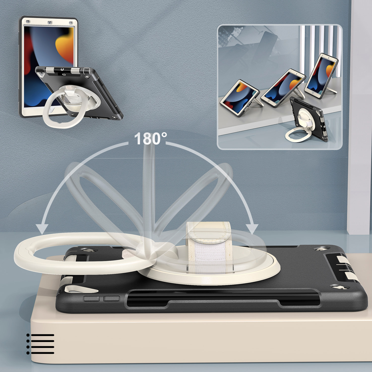 DAM Custodia Rugged Armor per iPad 10,2 pollici. 360°, serie A, seconda generazione. Con maniglia. 18,5x4x26,5cm. Colore nero