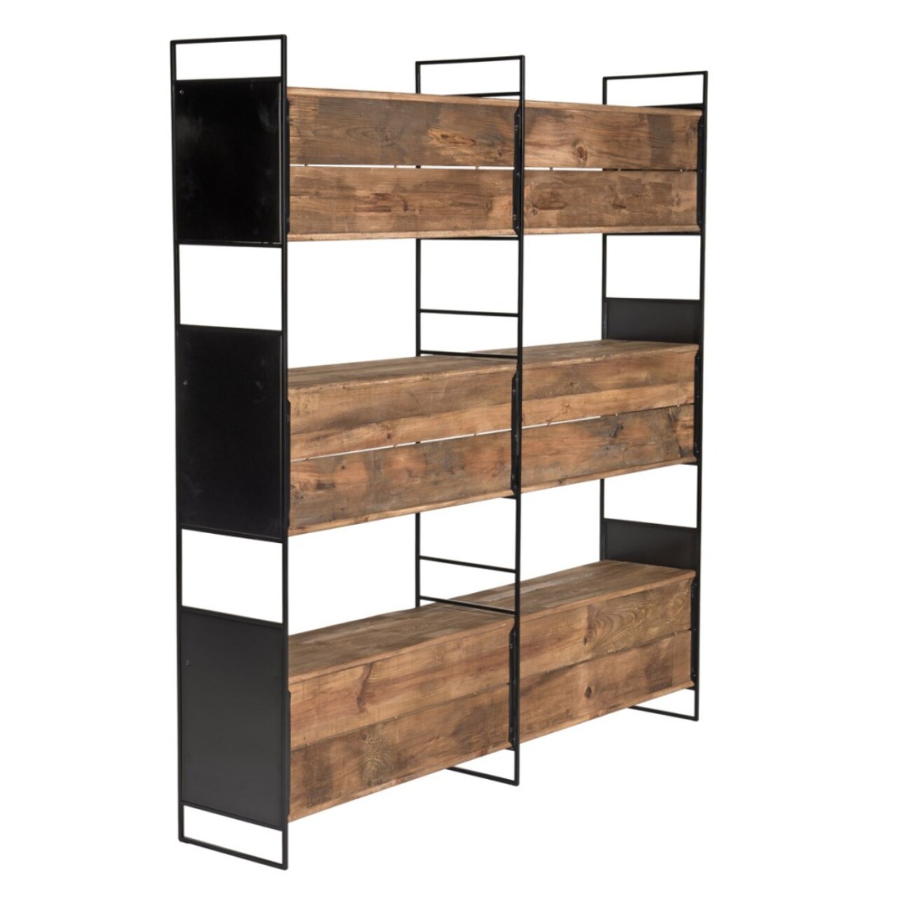 DANDY - Étagère niche 3 niveaux bois Pin recyclé naturel et métal noir