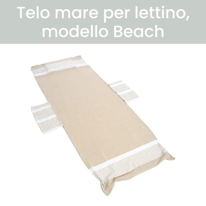 INTRECCI Telo Mare Lettino in Cotone con Tasche ed Elastici, Ultra assorbente Lettino Spiaggia con Cuscino (Beige)