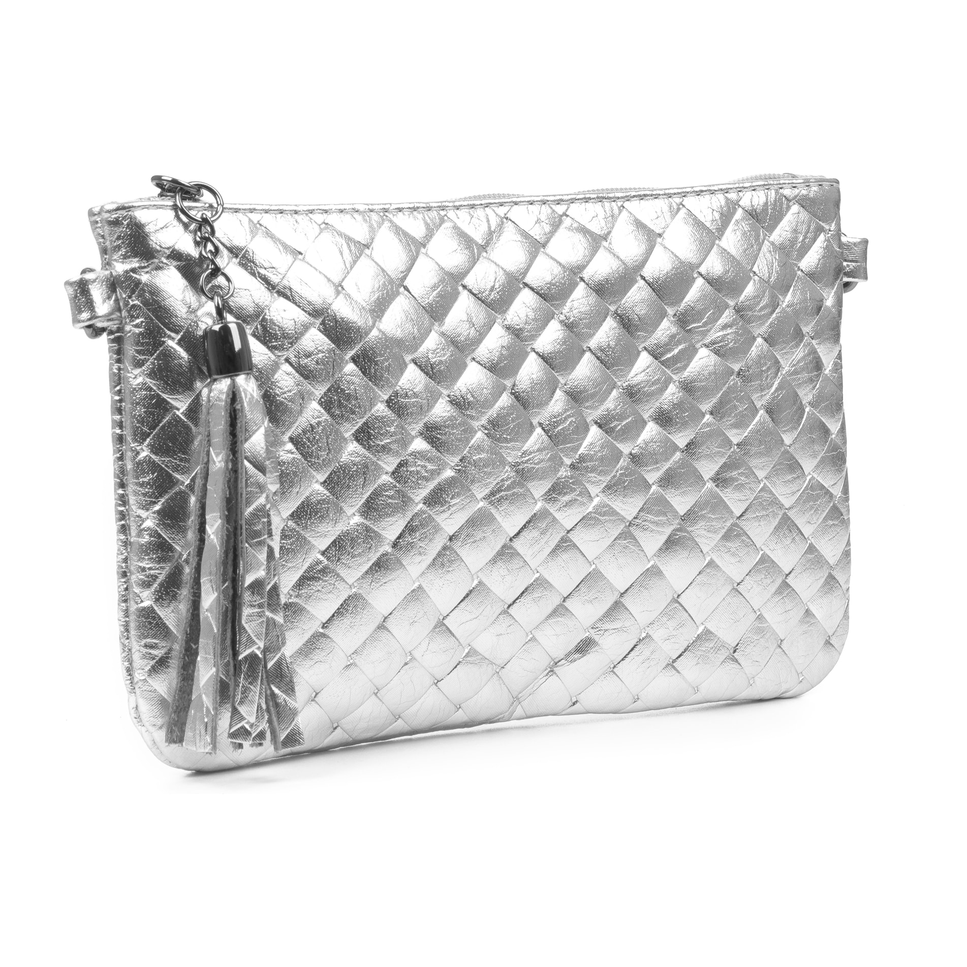 Oleggio bolso bandolera mujer. Piel auténtica Gamuza con grabado entrelazado y lacada brillante.