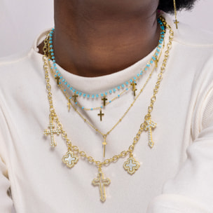 Collar de Cristal Azul acabado en oro amarillo de 18k
