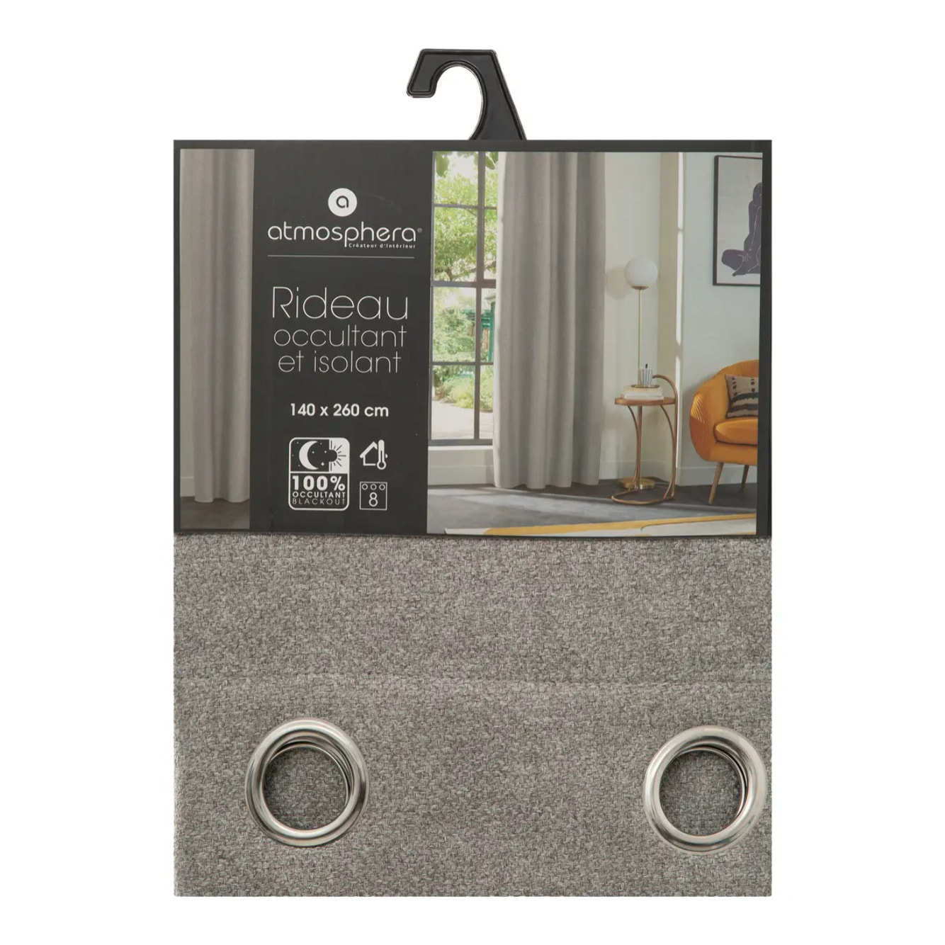 Rideau isolant occultant gris 140x260cm