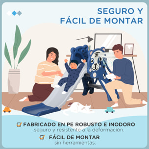 Tobogán Infantil 2 en 1 Tobogán para Niños de 18 a 36 Meses con 2 Escaleras 1 Canasta de Baloncesto y Patrón de Tigre para Interior 133x60x70 cm Azul y Gris