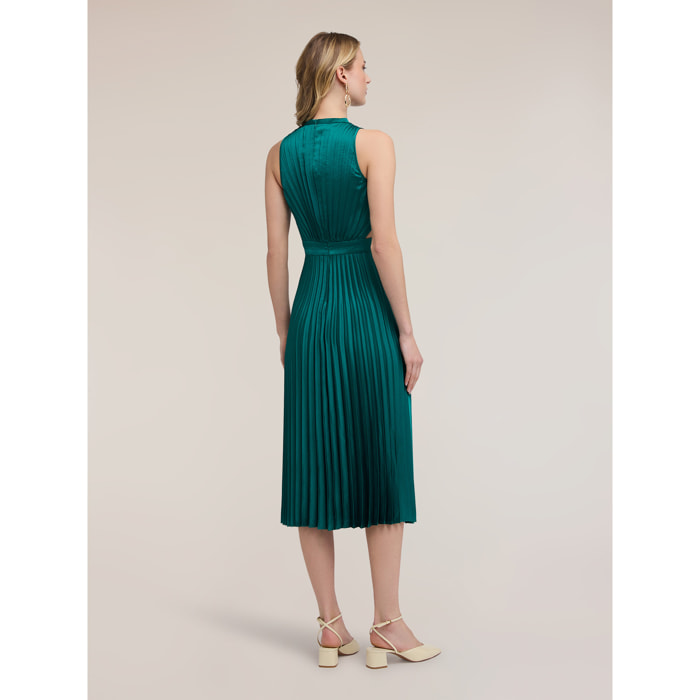 Motivi - Vestido flare plisado en raso - Verde