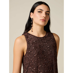 Oltre - Top in tulle con paillettes - Marrone