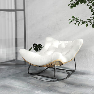 Fauteuil de jardin à bascule - fauteuil à oreilles - chaise à bascule - épais coussin capitonné crème