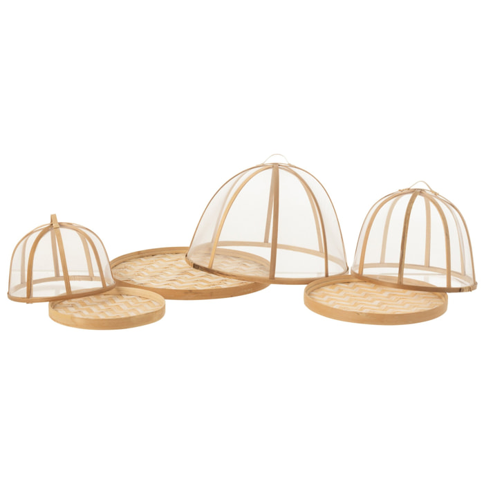 J-Line plateau + cloche - bambou - naturel/blanc - set de 3