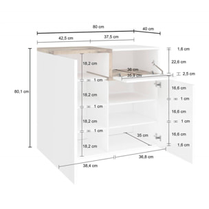 Scarpiera moderna, Made in Italy, a 2 ante e 1 anta a ribalta, Portascarpe da ingresso, Mobile multiuso, cm 80x40h80, colore Bianco lucido e Acero