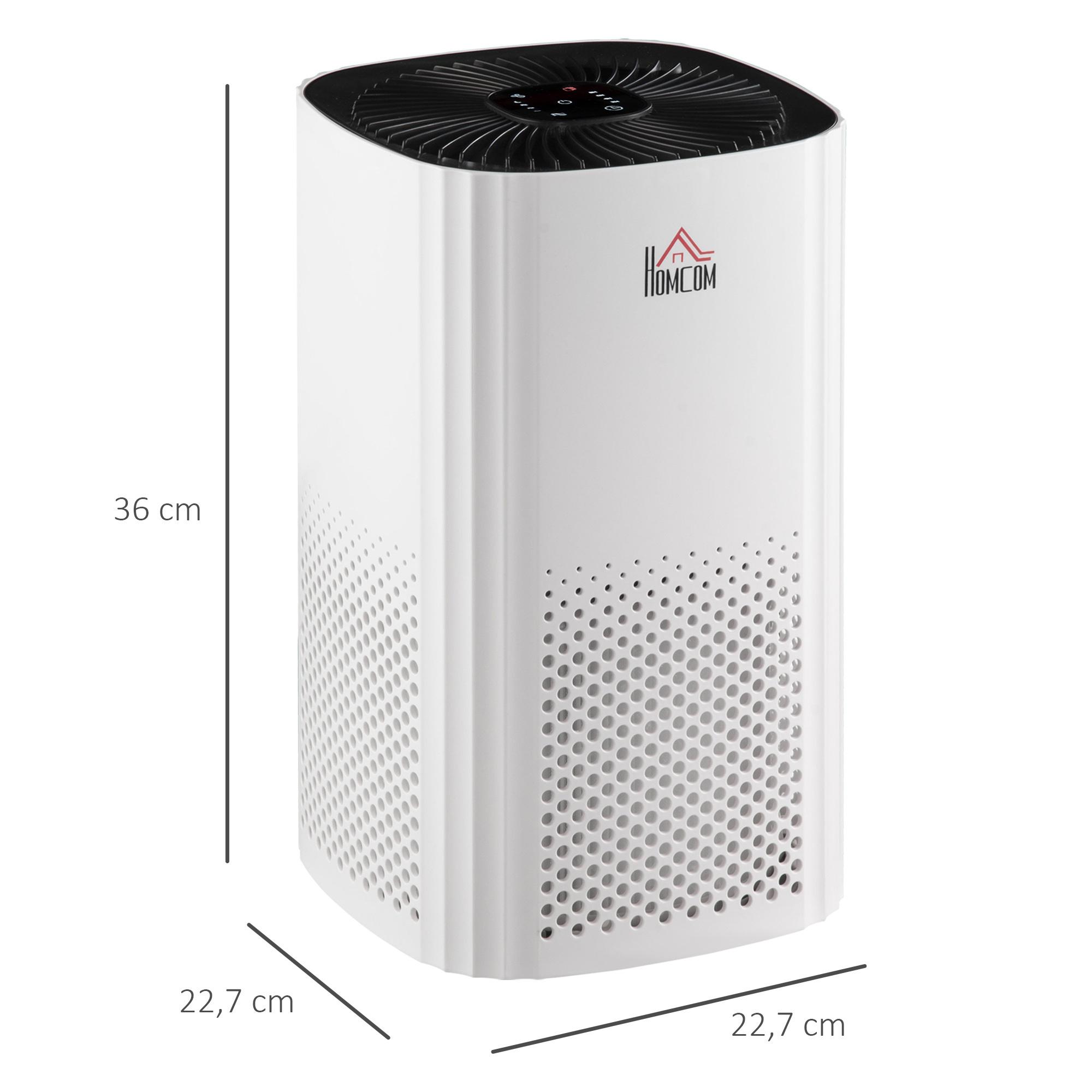 Purificador de Aire con Filtro HEPA de 3 Capas CADR 225 m³/h hasta 24 m² Purificador de Sobremesa con Pantalla LED 4 Velocidades Temporizador Modo Nocturna y Silencioso 22,7x22,7x36 cm Blanco