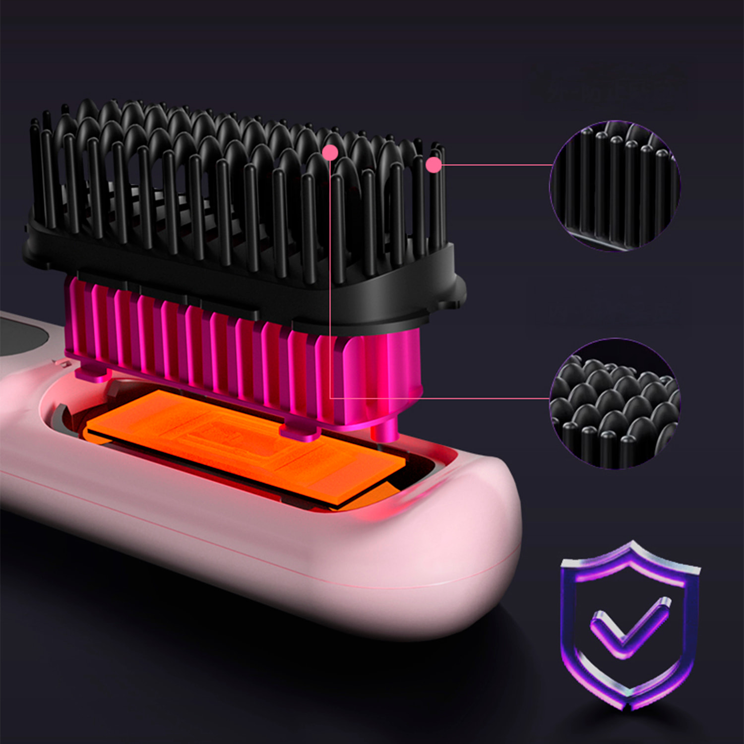 Cepillo eléctrico alisador de iones negativos con 5 ajustes de temperatura de 130 °C a 210 °C.