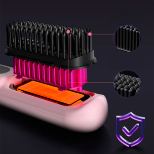 Cepillo eléctrico alisador de iones negativos con 5 ajustes de temperatura de 130 °C a 210 °C.