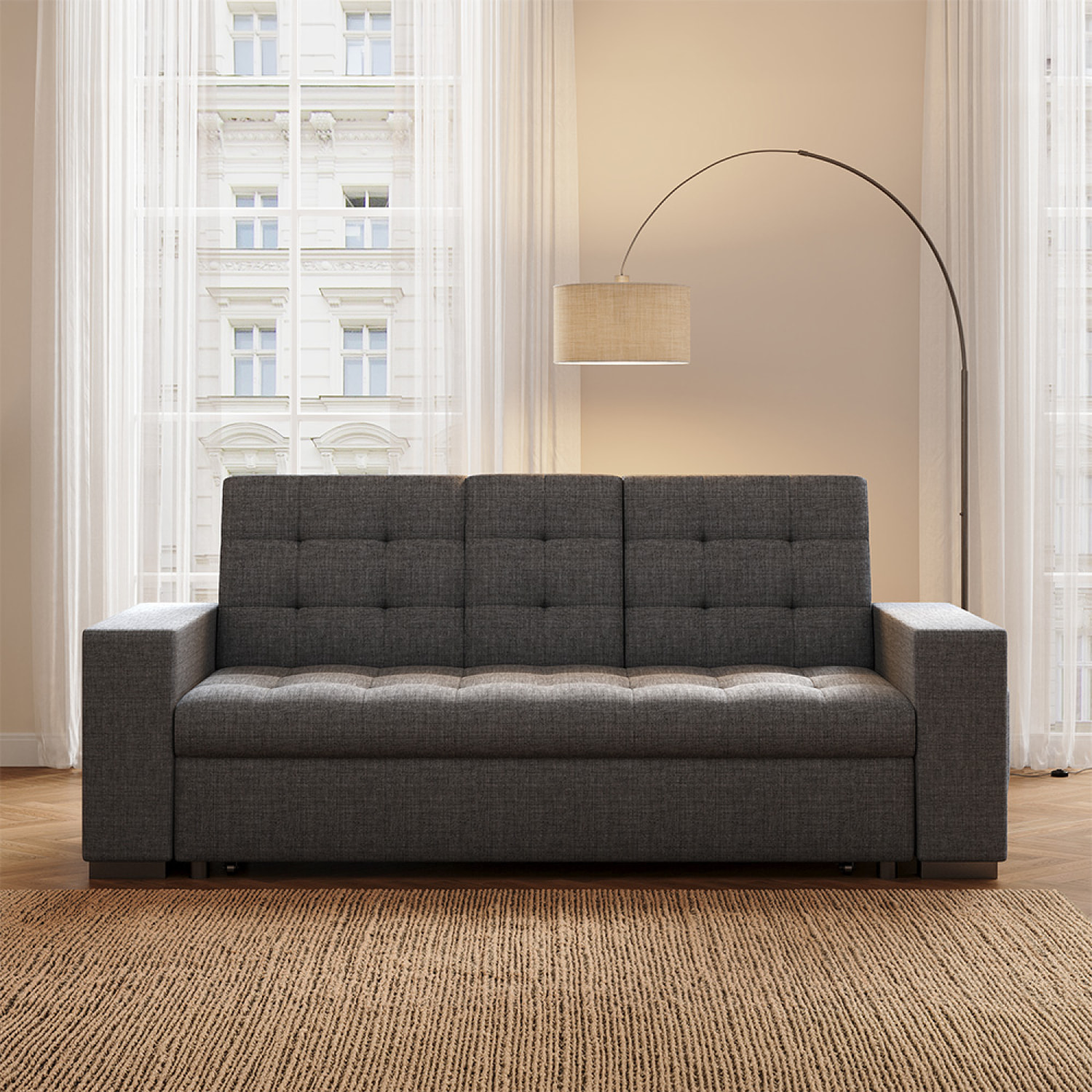 Canapé convertible gris foncé avec rangements TILIA