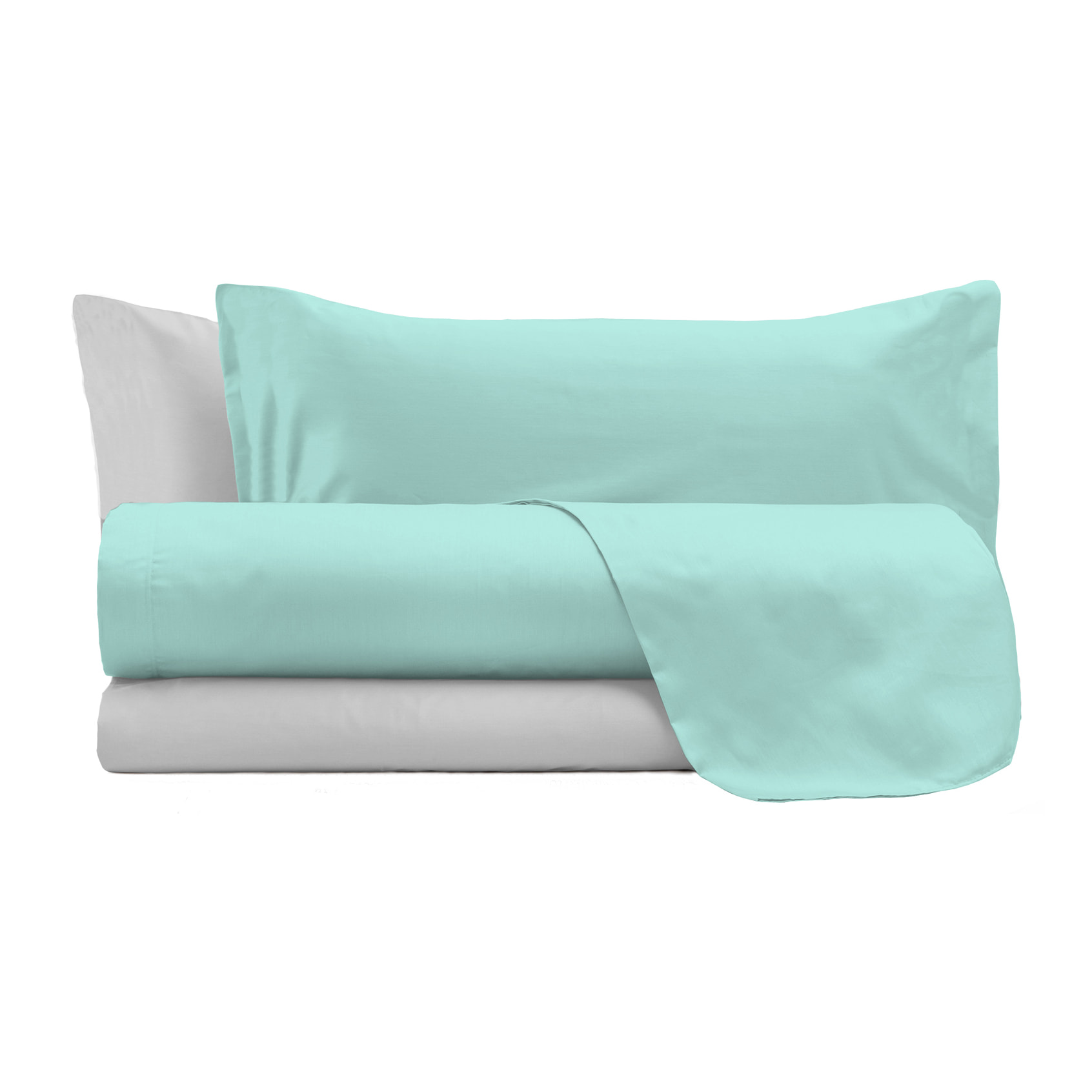COMPLETO LETTO NATURAL COLOR, 100% Cotone, Made in Italy - ACQUA/GRIGIO CHIARO