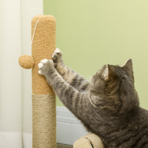 Lit pour chat arbre à chat griffoir grattoir avec hamac et pompon suspendu dim. 88,5L x 31,5l x 54,5H cm naturel