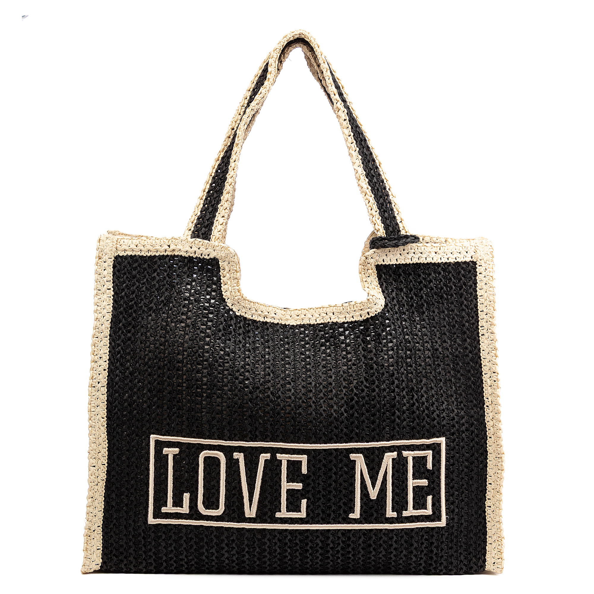 Bergamasco Bolso shopper Mujer. Fabricado en paja trenzada diseño "Love Me".