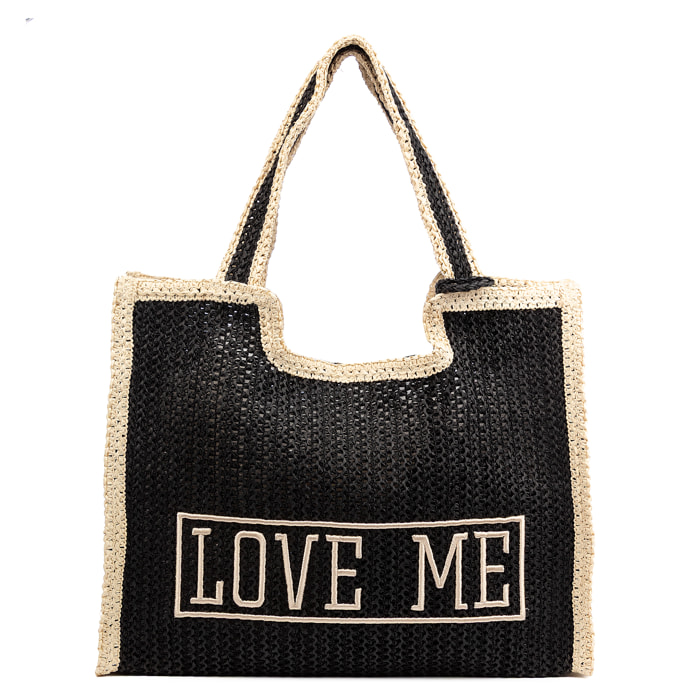 Bergamasco Bolso shopper Mujer. Fabricado en paja trenzada diseño "Love Me".