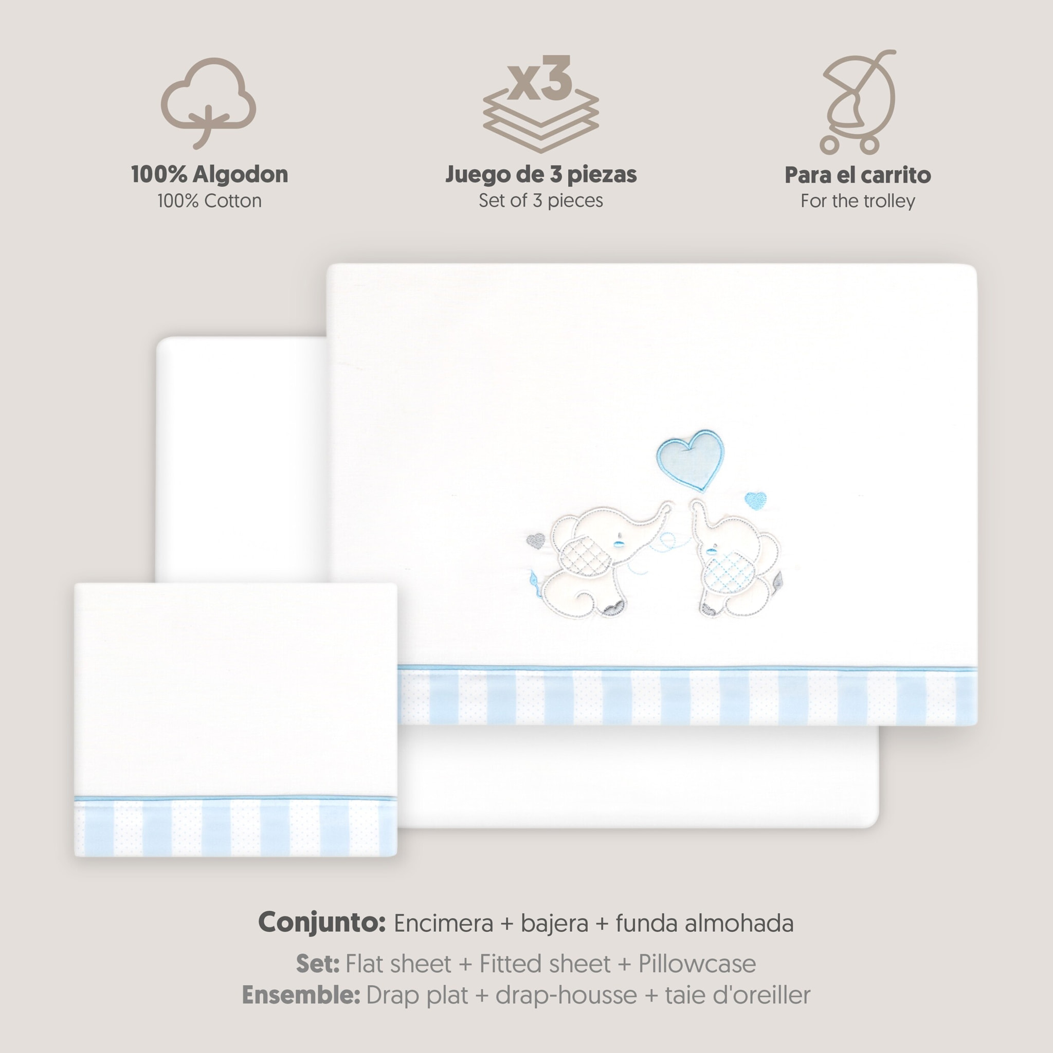 Triptico Coche Parejita Elefante Bco/Azul