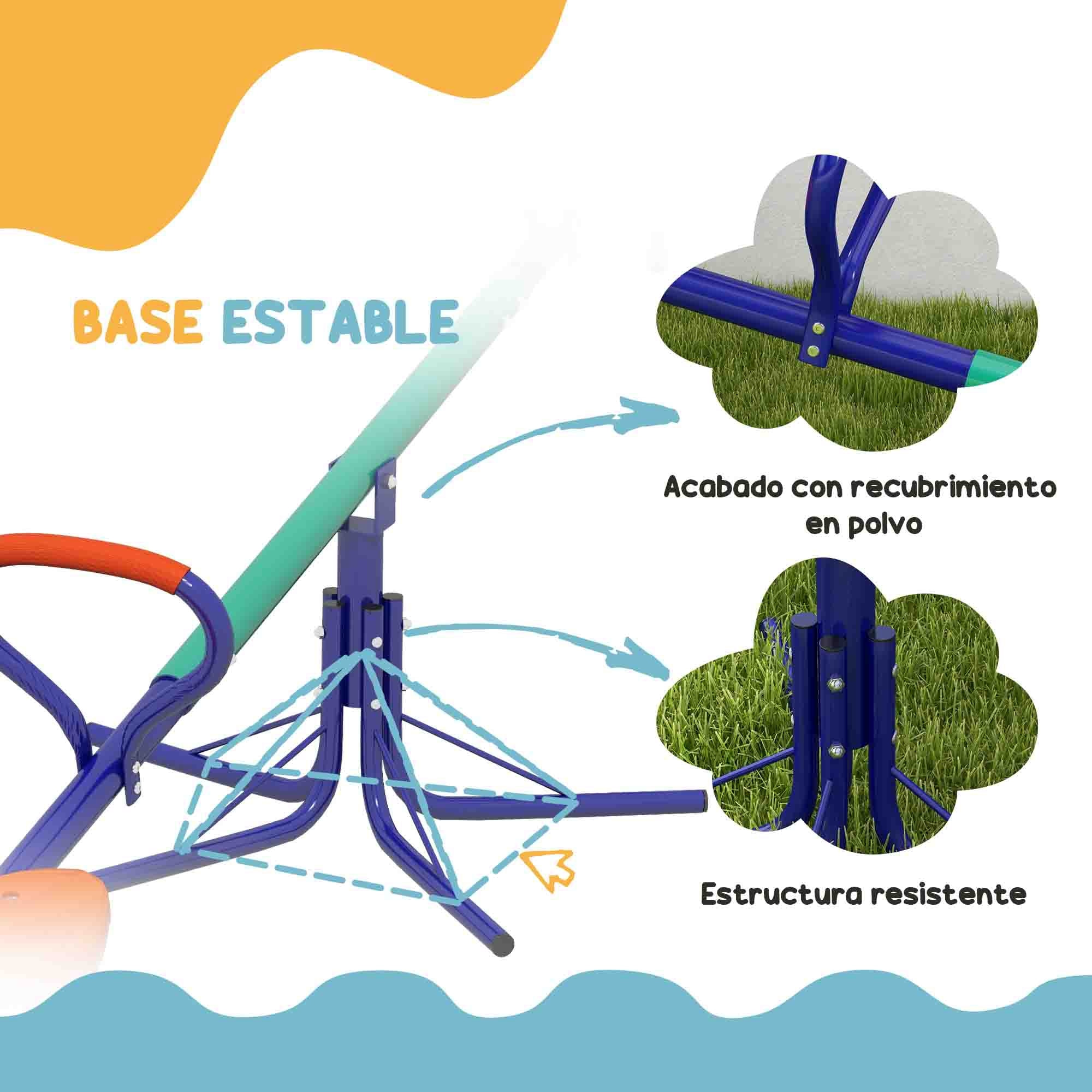 Balancín para Niños Carga 90 kg Sube y Baja Infantil Giratorio 360° con Barra con Longitud Ajustable Poste Amortiguador Asa Suave Asiento Cómodo y Base de Acero para Patio Jardín Multicolor