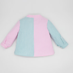 CAMISA BICOLOR SEERSUCKER VERDE Y ROSA