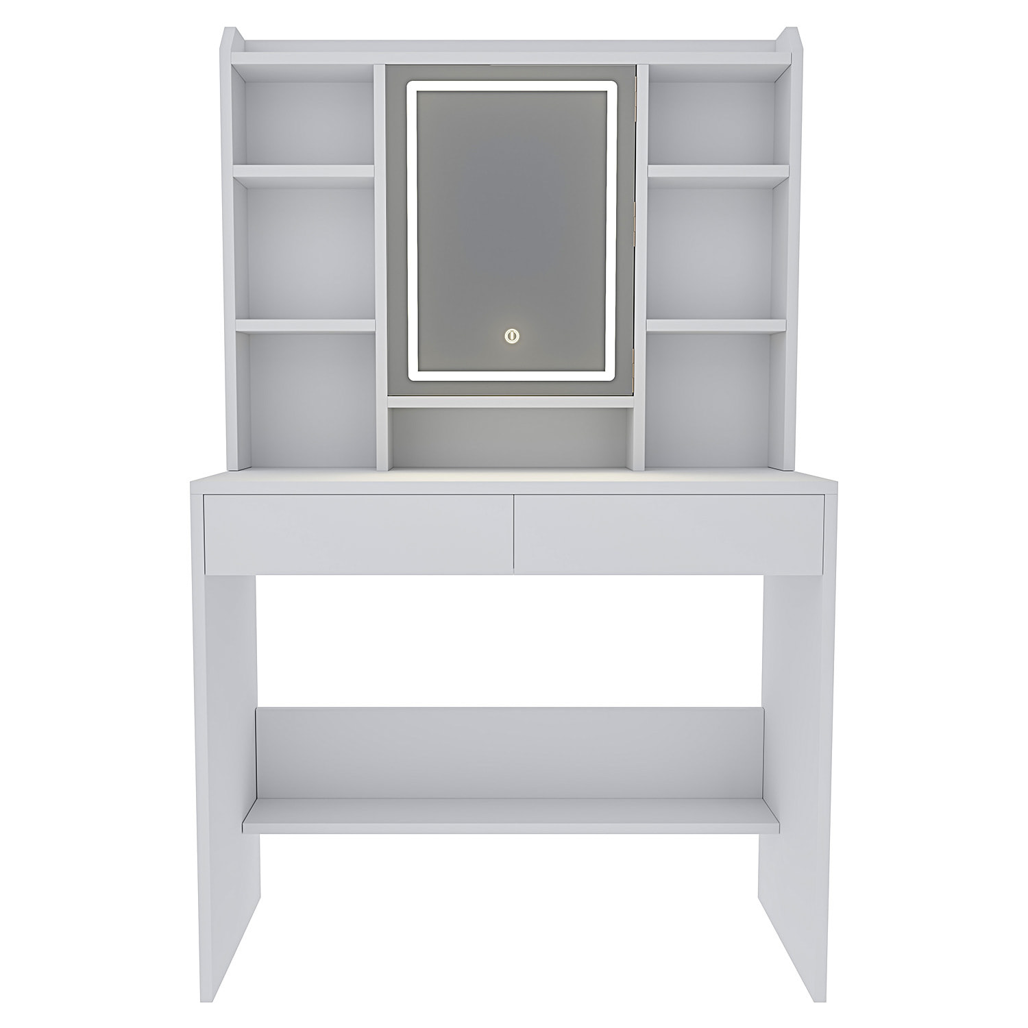 Toeletta Tavolino Da Trucco Tavolo Con Luce LED Luminosità Tonalità Regolabile Specchio 2 Cassetti 7 Vani A Giorno Mensole Regolabili 40x90x145 Cm