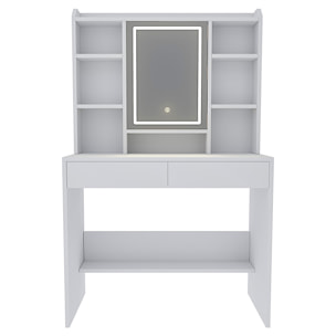 Toeletta Tavolino Da Trucco Tavolo Con Luce LED Luminosità Tonalità Regolabile Specchio 2 Cassetti 7 Vani A Giorno Mensole Regolabili 40x90x145 Cm