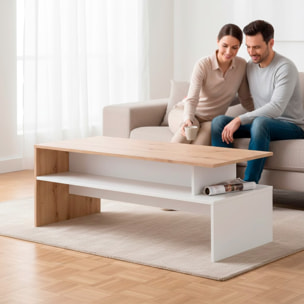 Tavolino Da Caffè Soggiorno Moderno Con Ripiano E Vani A Giorno Design Elegante E Funzionale 108 x 50 x 43 cm Bianco Opaco E Quercia