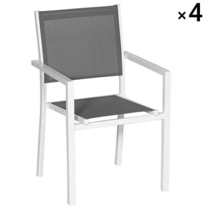 Lot de 4 chaises en aluminium blanc - textilène gris