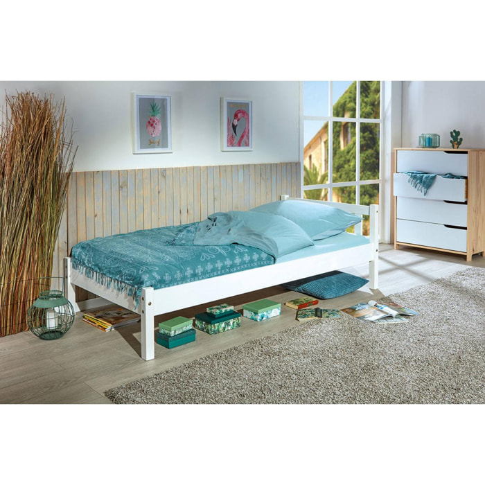 Letto singolo, in pino tinto milky, cm 98*210*70, rete esclusa