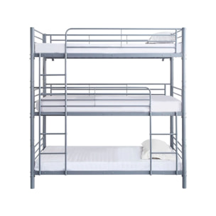 Lit superposé en métal triple "HAVIN" - 90 x 190 cm - Gris