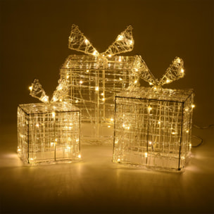 juego de 3 cajas de regalo luminosas con 90 micro leds blancas cálidas
