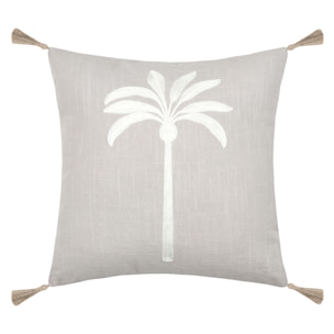 Coussin décoratif brodé motif palmier style tropical - Gris