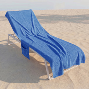 Telo mare grande in spugna 100% cotone 75x190 cm con tasche e bottoni, asciugamano lettino morbido e super assorbente, asciugatura rapida, fissaggio stabile, ideale per spiaggia piscina e spa, resistente e pratico per uso estivo