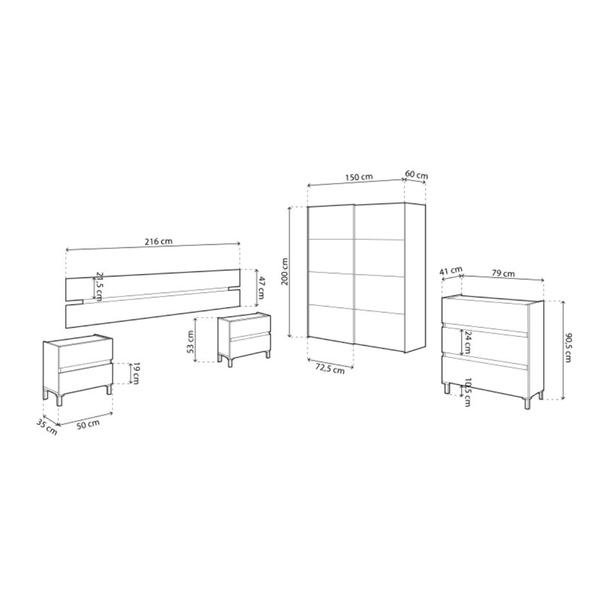 Dormitorio Ezra 3C Plus Blanco Artik (Blanco Mate) - Roble Nodi