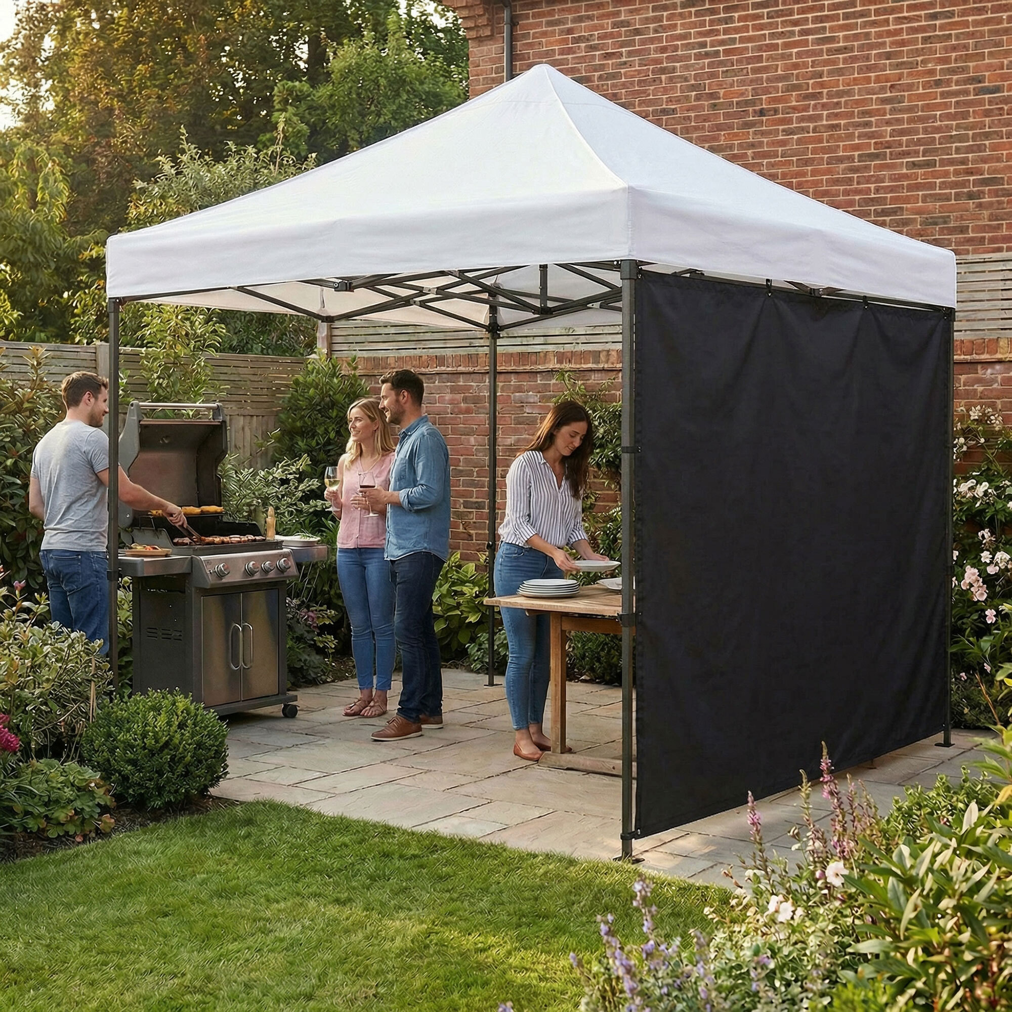 Telo Laterale Da 300X200H Cm Per Gazebo Da Giardino-Nero