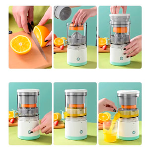 Exprimidor doméstico de naranjas recargable 7,4V / 45W con filtro de pulpa y una sola tecla de uso.