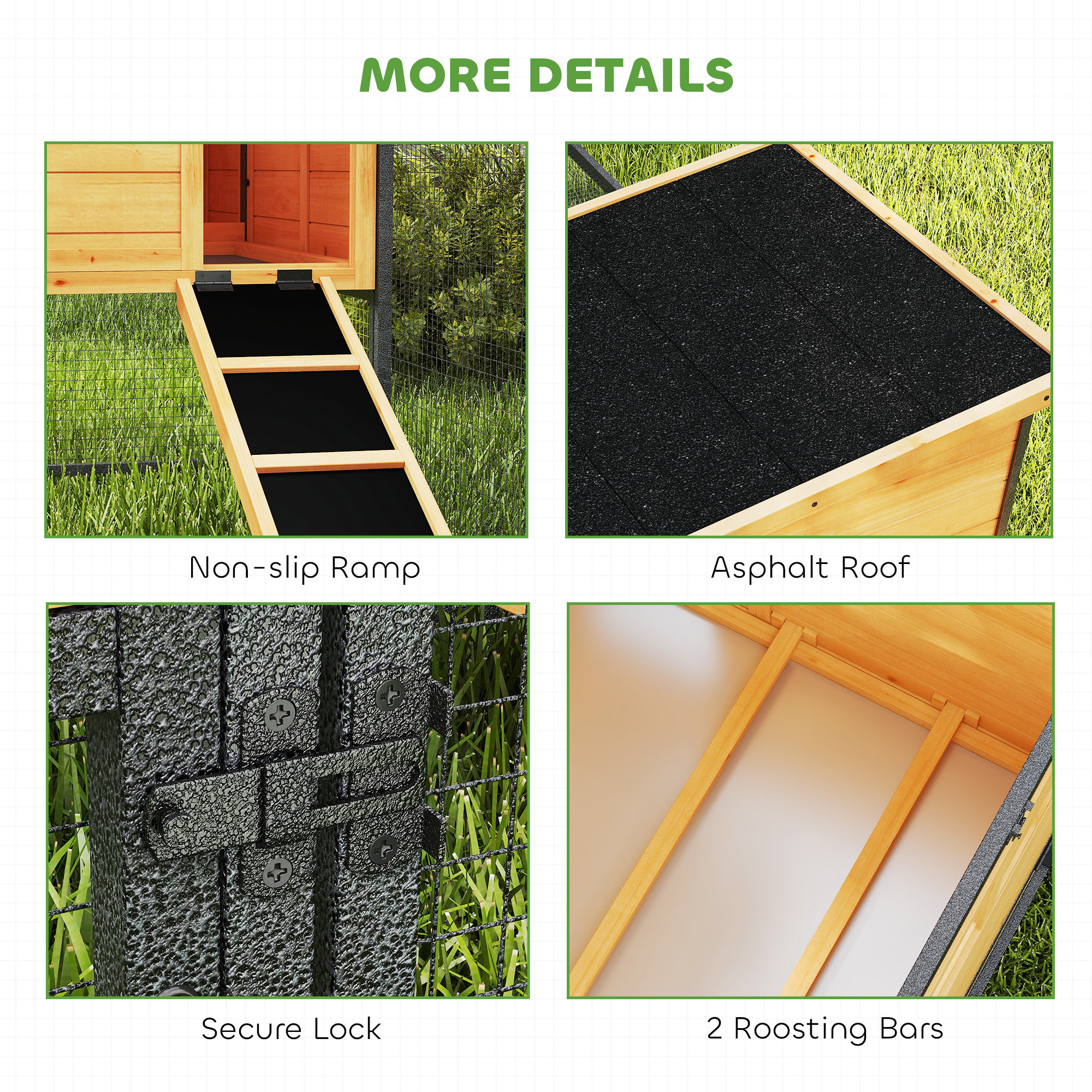 Poulailler bois surélevé avec enclos acier - 2 pondoirs, 3 portes, toits ouvrants - 192x81x104cm