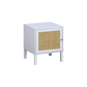 Table de chevet enfant effet bois blanc et cannage