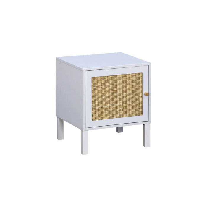 Table de chevet enfant effet bois blanc et cannage