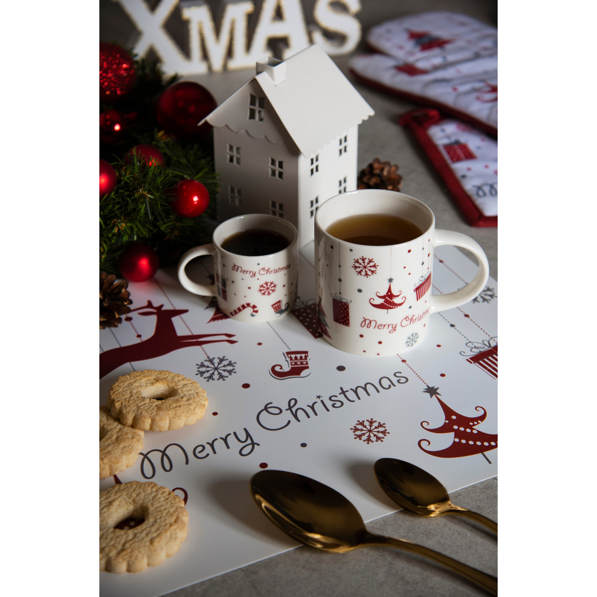 Set de 6 sets de table rectangulaires Excelsa – Merry Christmas, Polypropylène blanc