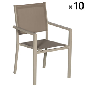 Lot de 10 chaises en aluminium taupe - textilène taupe