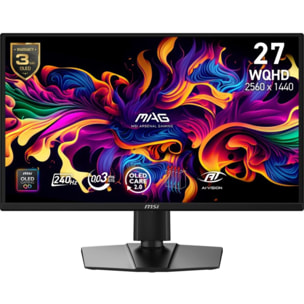 Ecran PC Gamer MSI MAG 272QP 27" QD-OLED WQHD 240 Hz HDR 2x HDMI 2.1 + USB-C 15W