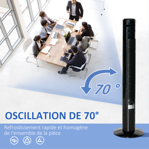 Ventilateur colonne tour oscillant 45 W silencieux télécommande timer 3 modes 3 vitesses noir