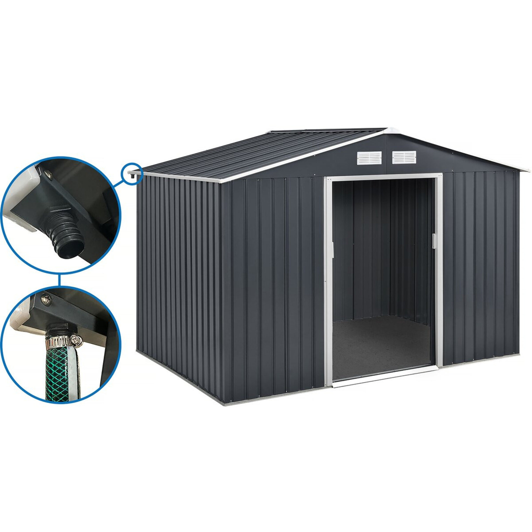 Abri de jardin métal - "Vegas" - 8,83 m² avec gouttière - Gris