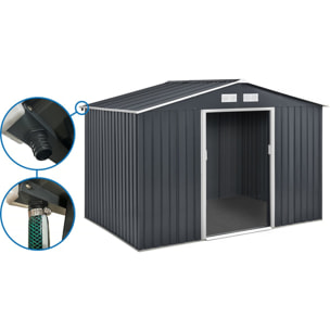 Abri de jardin métal - "Vegas" - 8,83 m² avec gouttière - Gris