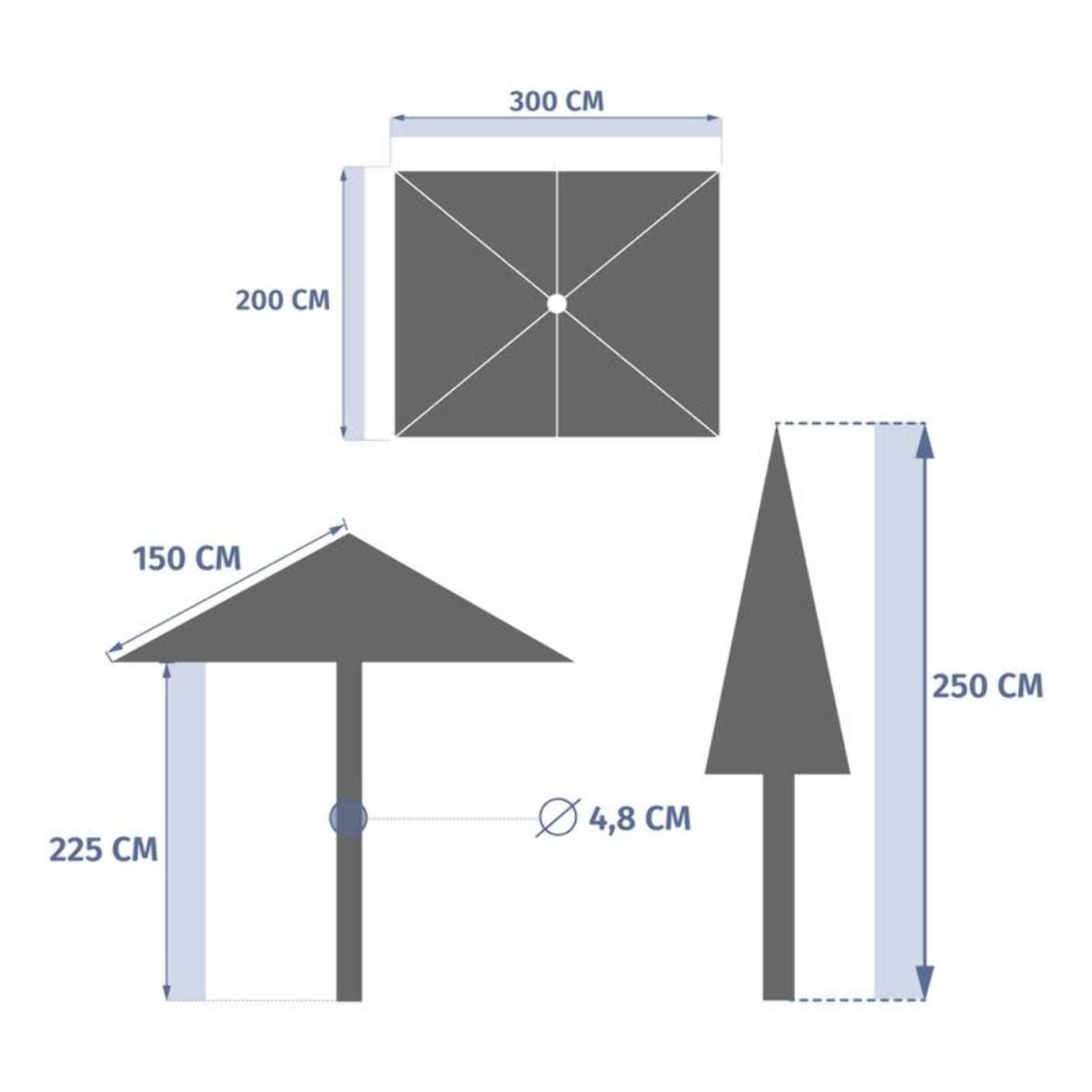 Parasol droit rectangulaire inclinable Loompa 3x2m acajou