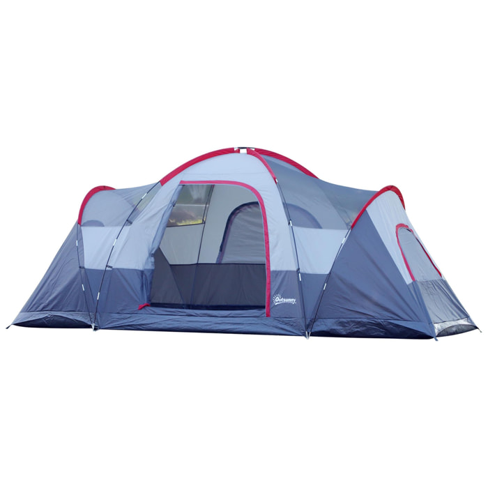 Tente de camping familiale 5-6 pers. - grande porte + 3 fenêtres - dim. 4,55L x 2,3l x 1,8H m fibre verre polyester oxford gris